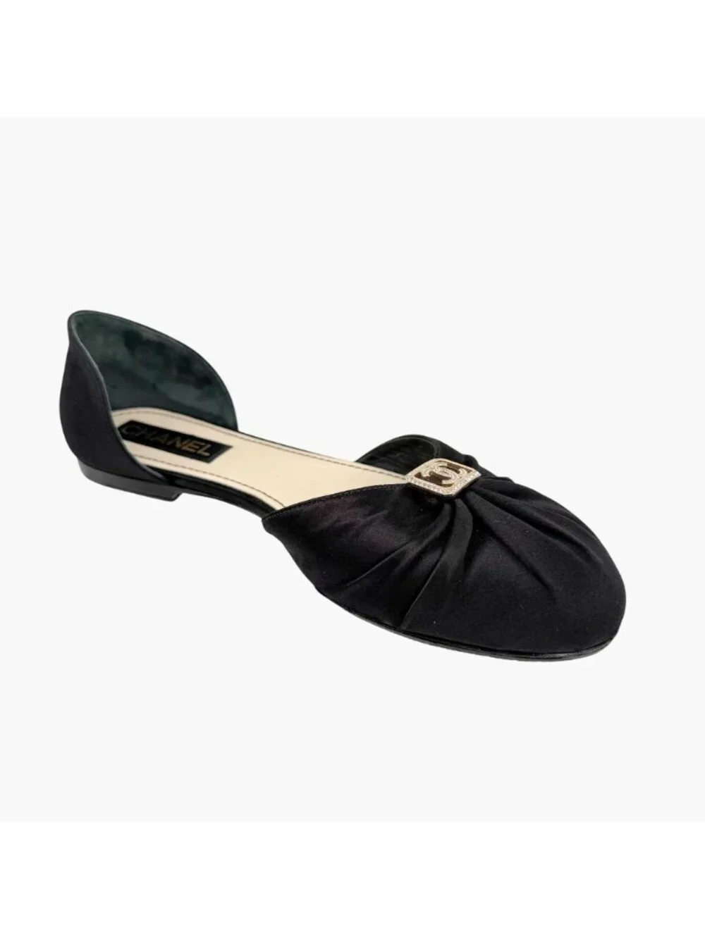 Chanel Crystal CC D’Orsay Ballet Flats Black Satin Size 42 US 11-11.5 Women’s